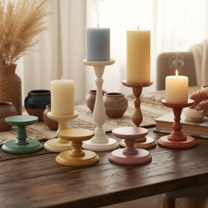 Wooden Pillar Stand Decorative Pedestal Table Accent Rustic Style Modern Farmhouse Decor Piece Handmade Handpainted Candle Holder Bathroom image 19