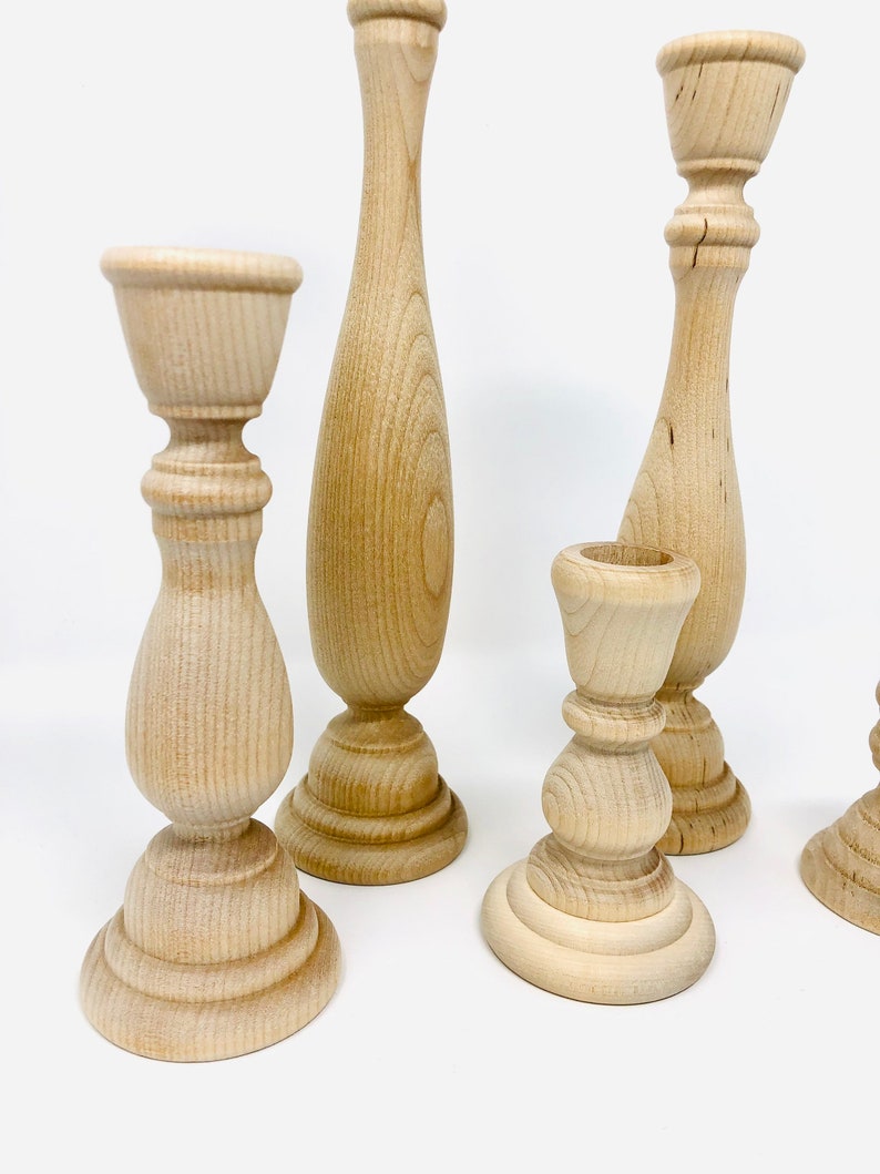 5 Wooden Candlesticks Paired Candlesticks Wood Etsy