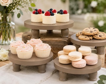 Hand Painted Cake Stands Donut Platter Cupcake Stand Dessert Display Circle Round Cake Stands Wedding Wood Cake Stand Plant Stand Riser