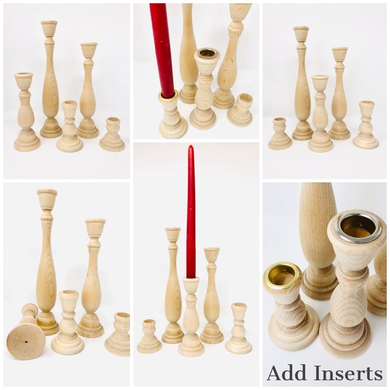 5 Wooden Candlesticks Paired Candlesticks Wood Etsy