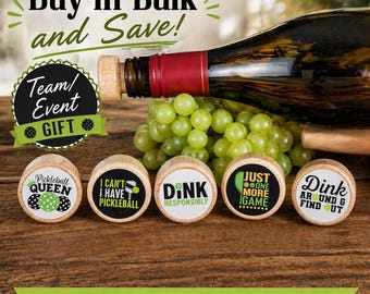 Tapones de vino para botellas de Pickle Ball, accesorios de bar, regalos para aficionados al deporte, regalos de cumpleaños para papá, regalos personalizados hechos a mano para equipos de Pickle Ball.