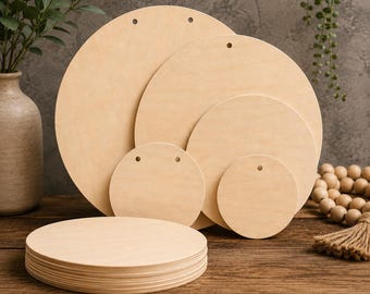 Bulk Wood Circle Cutouts Blank Door Wreath Signs DIY Birch Circle Add Holes for Hanging Circle Craft Blanks Round 1/4 Inch Thick Set of 5