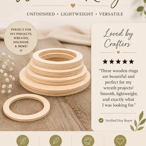 Custom Wood Ring Shape DIY Circles Frame Round Picture Frame Door Wreath Wood Craft Shapes Craft Ring DIY Frame Circle Ring 1/2 Inch Thick image 20