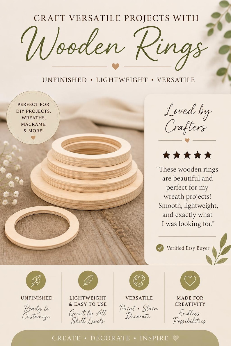 Custom Wood Ring Shape DIY Circles Frame Round Picture Frame Door Wreath Wood Craft Shapes Craft Ring DIY Frame Circle Ring 1/2 Inch Thick image 20