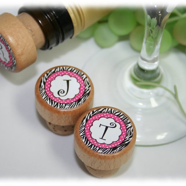 QTY 1- Zebra Print Lettered Wine Stoppers, Personalized Wine Stopper, Wedding Wine Stopper, Bridesmaid Wine Stopper,Thank You Favors, Gifts