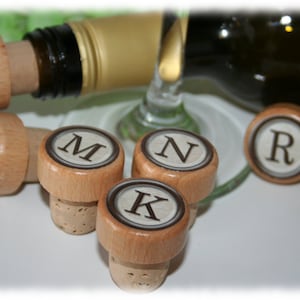 QTY 1 Monogram Wine Stoppers, Lettered Wine Stopper, Wedding Wine Stopper, Bridesmaid Wine Stopper, Thank You Favors, Cork, Wine Gift image 1