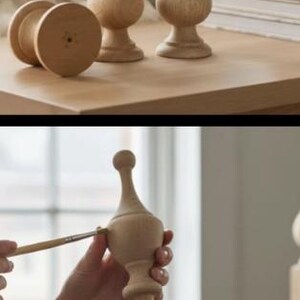 Unfinished Maple Finial Wood Craft Supply Kit Furniture Curtain Treatment Rod End Chair Large Bedpost Topper Decoration Jar Top Home Accent image 17