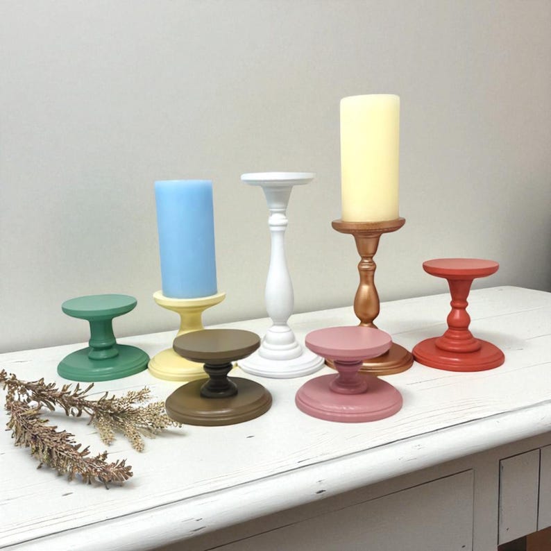 Wooden Pillar Stand Decorative Pedestal Table Accent Rustic Style Modern Farmhouse Decor Piece Handmade Handpainted Candle Holder Bathroom image 4