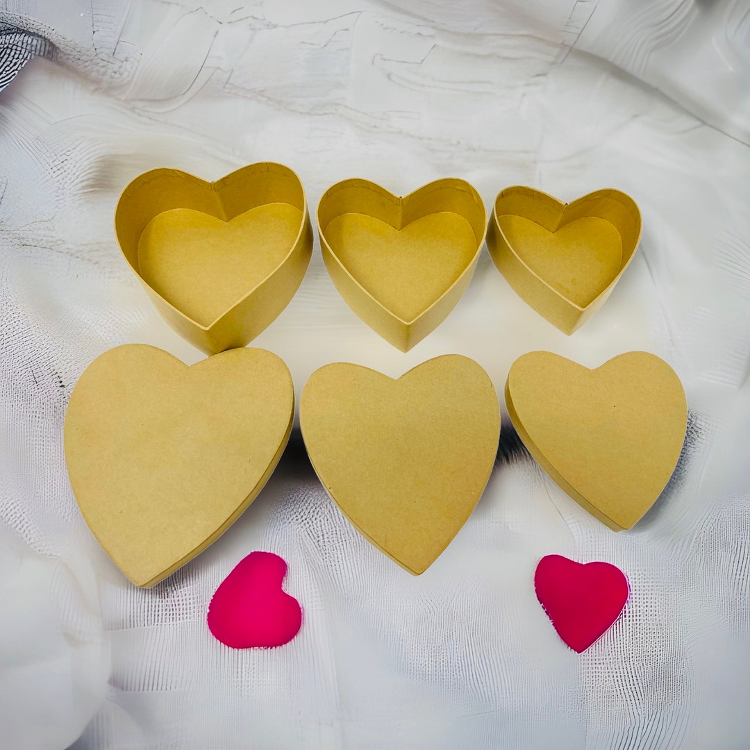 Set of 3 Paper Mache Heart Nested Boxes, Craft Heart Boxes, Craft Boxes