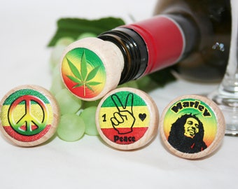 QTY 1- Bob Marley Wine Stopper, Peace Wine Stopper, Cork Stopper, Marijuana Leaf Stopper, Wine Cork, Hippy Gift, Bob Marley Gift, Wine Gift