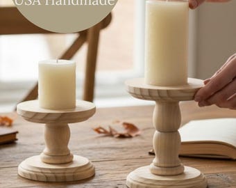 Votive Pillar Candle Holders Wood Rustic Candlestick Wedding Holders Candle Holder Home Decor Rustic Style Modern Pedestal Set of 2 Handmade