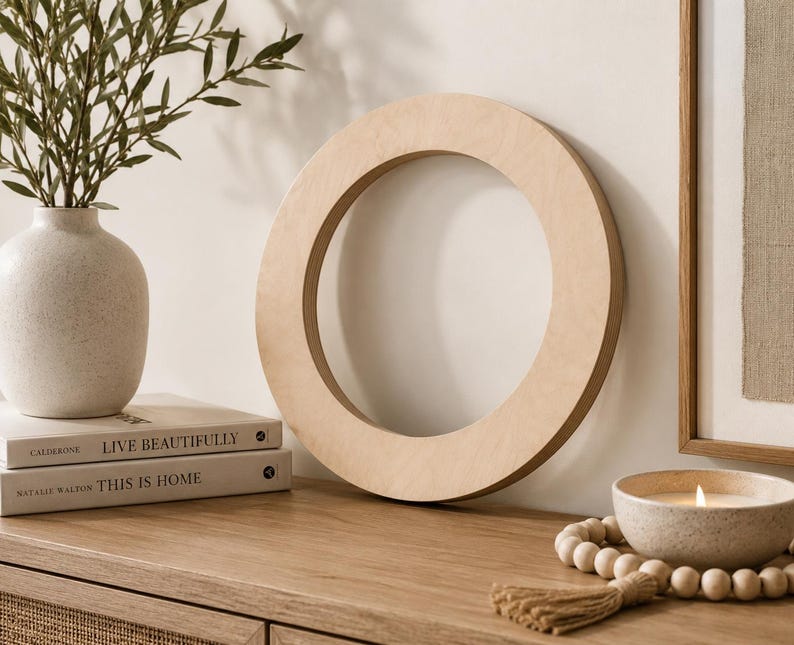 Custom Wood Ring Shape DIY Circles Frame Round Picture Frame Door Wreath Wood Craft Shapes Craft Ring DIY Frame Circle Ring 1/2 Inch Thick image 2