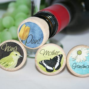 QTY 1 Mother, Aunt, Nana, God Mother Wine Stoppers, Family Gift, Mothers Day Gift, Wine Lover, Cork Stopper, Wedding Gift, Aunt Gift image 1