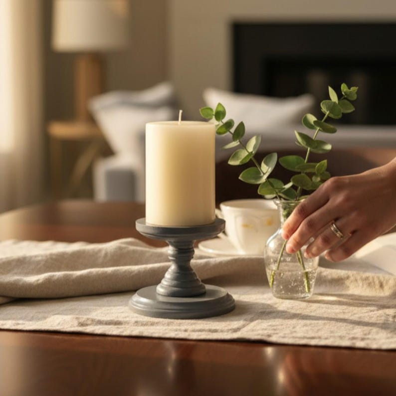 Wooden Pillar Stand Decorative Pedestal Table Accent Rustic Style Modern Farmhouse Decor Piece Handmade Handpainted Candle Holder Bathroom image 15