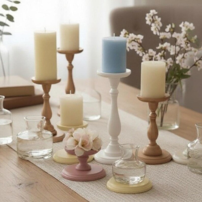 Wooden Pillar Stand Decorative Pedestal Table Accent Rustic Style Modern Farmhouse Decor Piece Handmade Handpainted Candle Holder Bathroom image 18