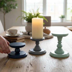 Wooden Pillar Stand Decorative Pedestal Table Accent Rustic Style Modern Farmhouse Decor Piece Handmade Handpainted Candle Holder Bathroom image 13