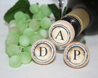 QTY 1- Monogram Wine Stoppers, Personalized Wine Stopper, Vintage Typewriter Letters, Bridesmaid Wine Stopper, Wedding Favors, Wine Gift