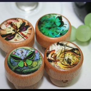 QTY 1 Wine Stoppers Dragonflies and Butterflies Steam Punk Wine Stoppers, Over 40 Wine Stopper Designs, Friend Gift, Wedding Favor, Cork image 1