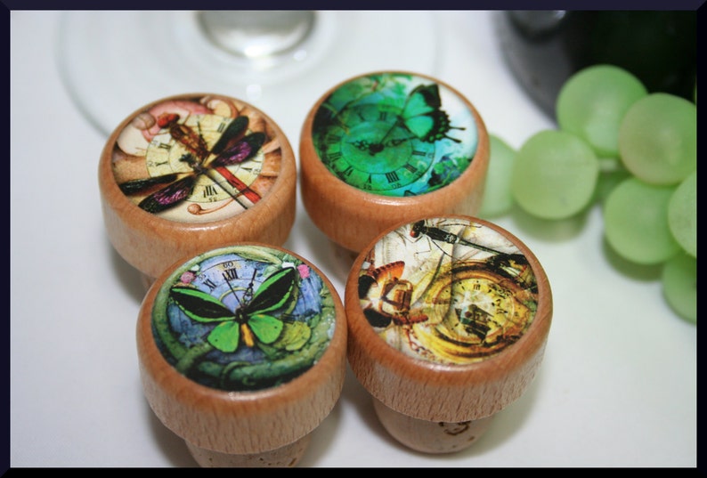 QTY 1 Wine Stoppers Dragonflies and Butterflies Steam Punk Wine Stoppers, Over 40 Wine Stopper Designs, Friend Gift, Wedding Favor, Cork image 1