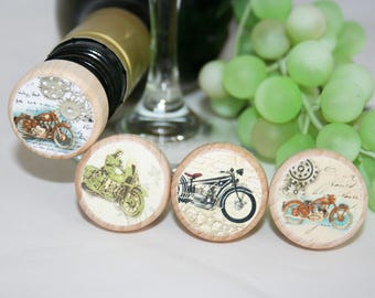 QTY 1- Motorcycle Wine Stoppers, Motorcycle Gift, Motorcycle Personalized Stopper, Biker Cork Stopper, Manly Gift, Motorcycle Club, Cork