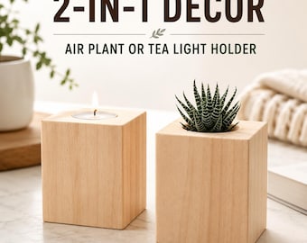 Plant Holder Succulent Planter Natural Wood Decor Minimalist Tea Light Centerpiece Table Decor Desk Decor Holder Air Plant Decor Setting