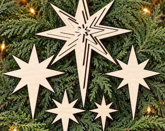 Bethlehem Star Blank Laser Cutout Natural Wood Craft Church Gift Nativity Scene Tree Ornament Christmas Holiday Decoration Wooden Shape