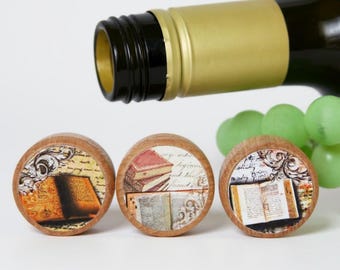 Book Wine Stopper Cork Wooden Top Preservation Method Eco Friendly Kitchen Accessory Bar Item Book Club Gifts Under Ten Stocking Stuffers