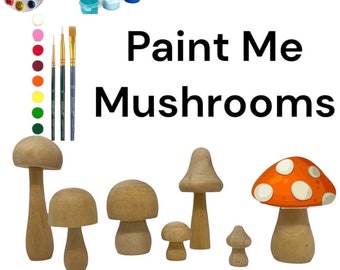 QTY 1- Wooden Mushroom Set, Paint Mushrooms, Wood Shrooms, Woodland Mushrooms, Waldorf Toy, Forest Set,Mushroom Decor,Mushroom Crafts,Garden