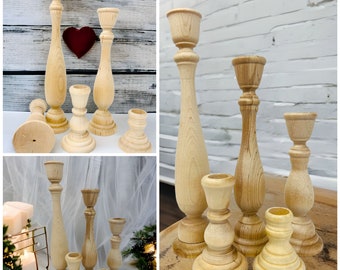 Set of 5 Wooden Candlesticks, Paired Candlesticks, Wood Candlesticks, Natural Wood Candlesticks, Wedding Candlesticks, Home Decor- FREE Ship