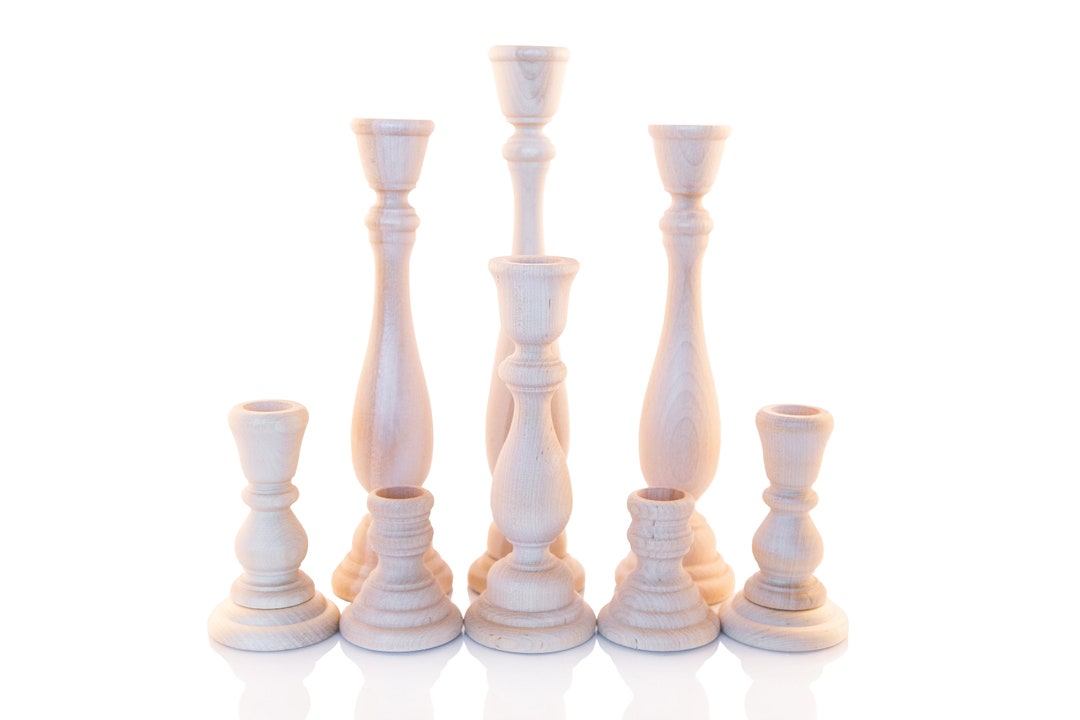 Set of 8 Wooden Candlesticks, Paired Candlesticks, Wood Candlesticks