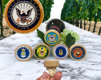 QTY 1- Military Wine Stopper, Army, Navy, Air Force, Coast Guard, Veteran Gift, Military Retirement Gift,Memorial Day Gift,Veteran Wine Gift