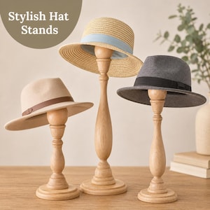 Wooden Hat Stand Holder for Baby and Adult Natural Wooden Hat Rack Hat Display Stand Mannequin Stand for Caps Beanies and Accessories