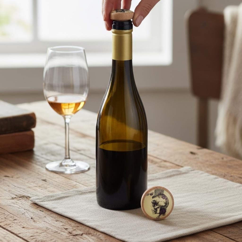 Tappo Per Bottiglia Di Vino Gotico – Teschio In Resina Con Diadema Argento – Decorazione Halloween, Dipinto A Mano, H 15 Cm