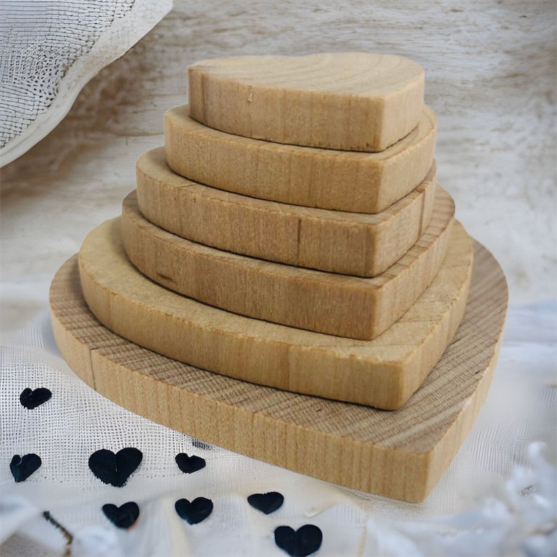 QTY 1 Various Sizes Natural Wooden Hearts Wedding Guest Book Signing, Wedding Decor, DIY Wedding Favors, Wedding Hearts, Valentine Hearts image 10