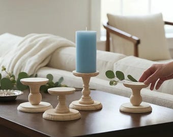 Wooden Candlestick Holder Wedding Table Centerpiece Ideas Rustic Decor Farmhouse Style Natural Wood Pillar Stand Decorative Candle Stick