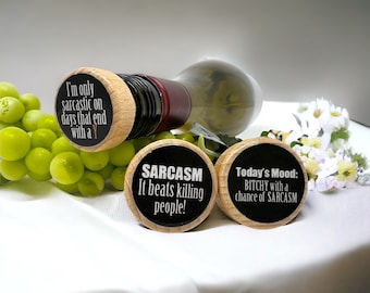 QTY 1-Sarcasm Wine Stoppers, Friends Wine Stoppers, Funny Wine Stoppers, Cork Stoppers, Wine Gift, Funny Gifts, Bottle Stopper, Friend Gift