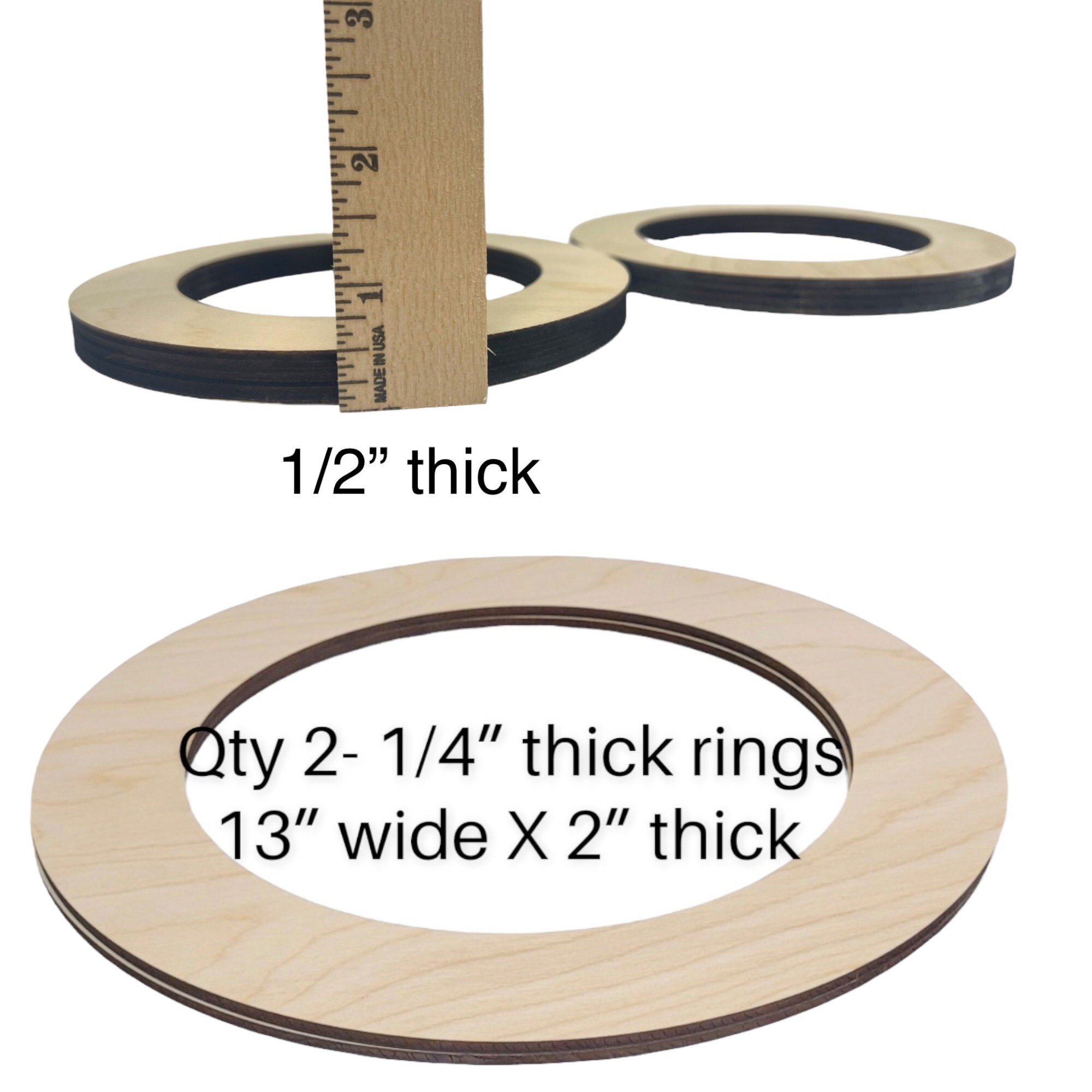 Set of 4 Wooden Rings for Craft Projects, Premium Quality, Diameter 10 cm,  Thickness 10 mm, Natural Colour