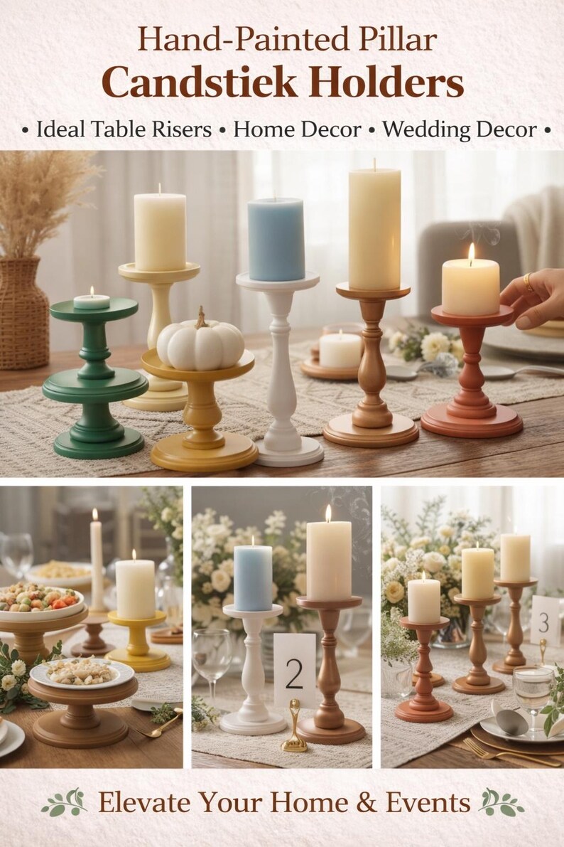 Wooden Pillar Stand Decorative Pedestal Table Accent Rustic Style Modern Farmhouse Decor Piece Handmade Handpainted Candle Holder Bathroom image 20