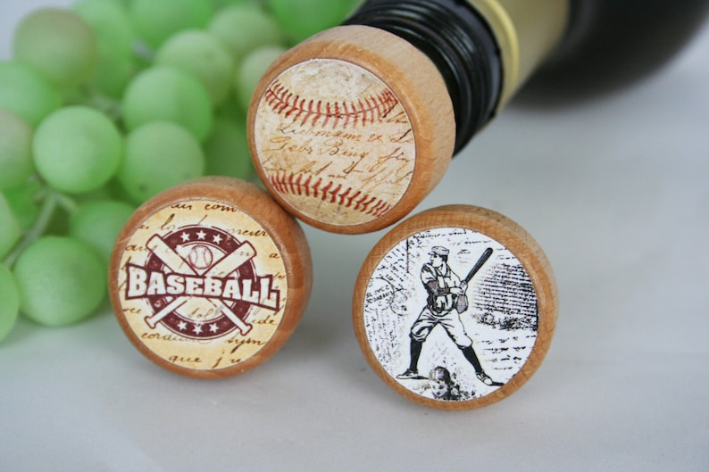 QTY 1 Baseball Wine Stopper, Vintage Baseball Wine Stopper, Cork Stopper, Old Baseball Stopper, Fathers Day Male Gift, Baseball Lover Gift image 2