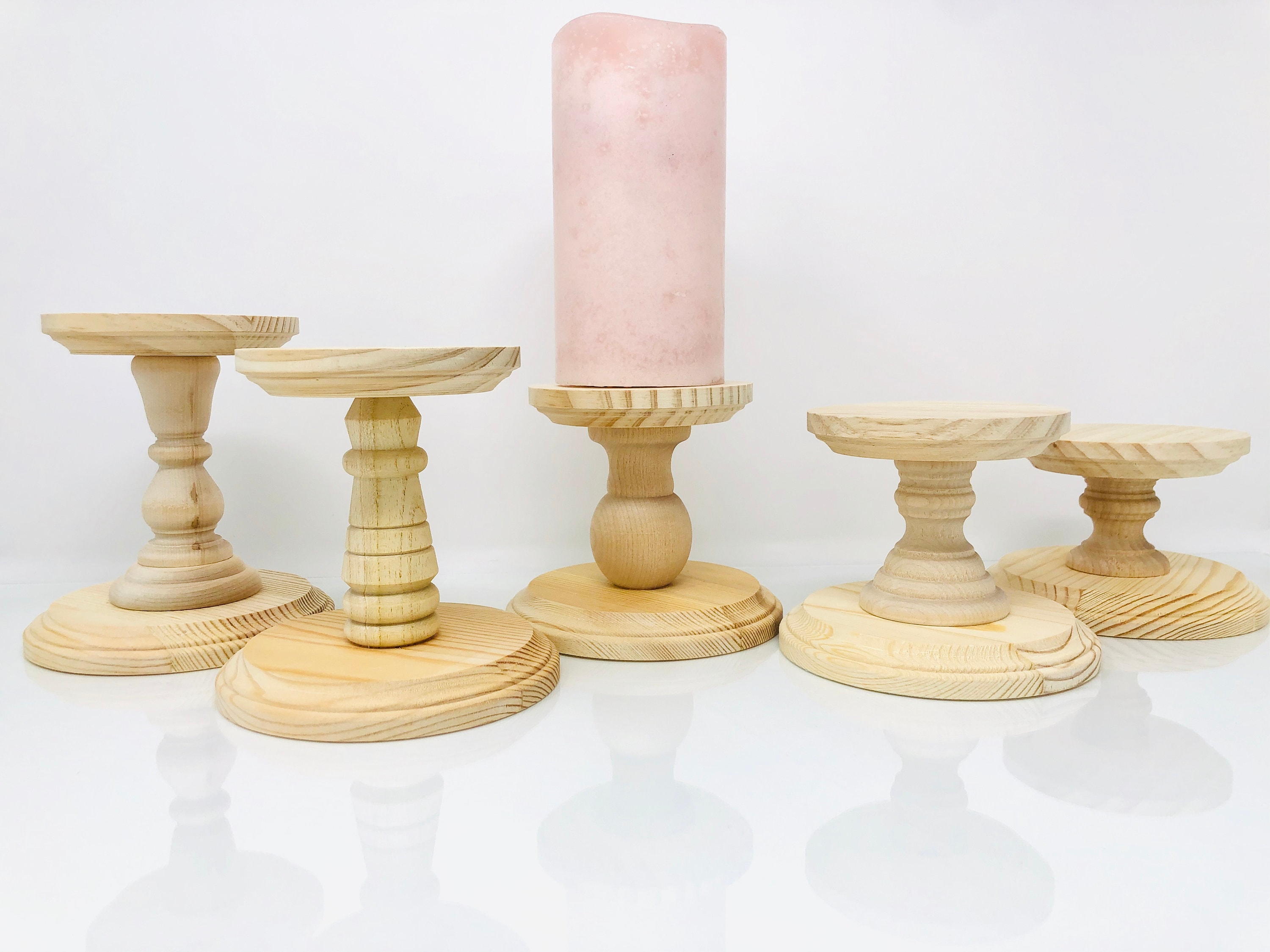 DIY Candlesticks Plain Wood 5 pack. FIVE 3 Plain Wood Candlesticks Five