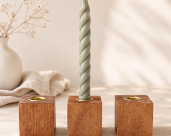Modern Wood Candle Holder Rustic Candle Holder Tapered Set of 3 Mantel Home Decor Modern Rustic Decor Idea Housewarming Gift Set Table Decor