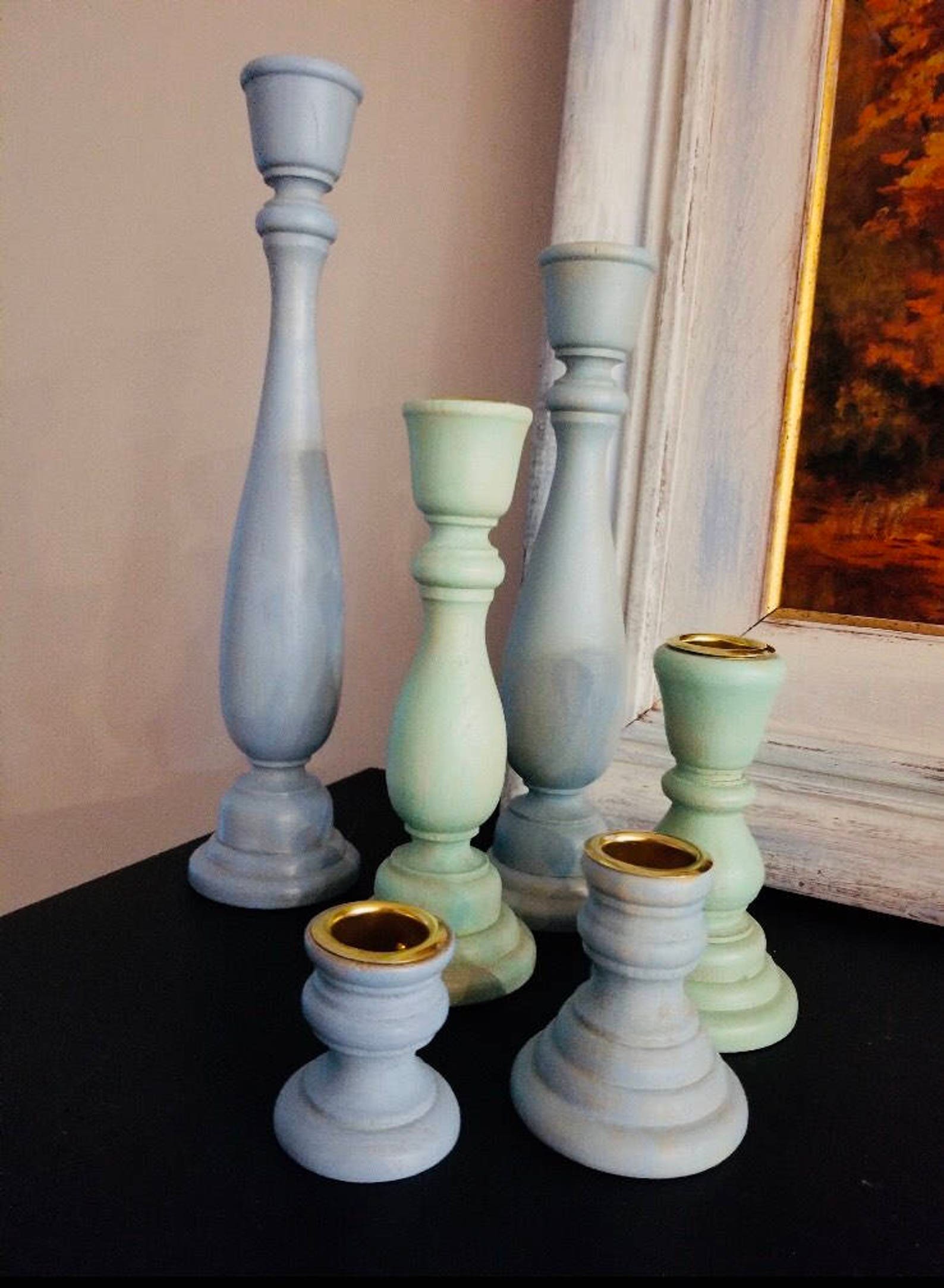 5 Wooden Candlesticks Paired Candlesticks Wood Etsy