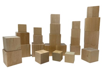 QTY 1- Wood Blocks, Baby Shower Blocks, Wood Blocks, Picture Blocks, Wood Cubes, Yahtzee Blocks,Solid Wood Blocks, Baby Blocks, Large Blocks