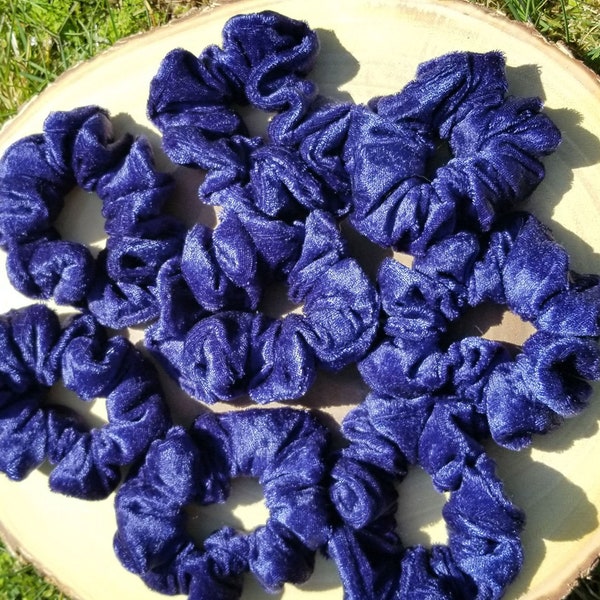 Navy Blue Velvet Scrunchies, 90s style, hair ties, wrist accessories, gifts for her, ponytail accessories, messy bun, top knot