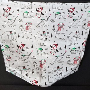 Penguin, Polar Bear, Narwhal, Winter Holiday Drawstring Lunch Sack | Bento Bag | Boxed Bottom Squared Corners Knit Crochet Project Bag