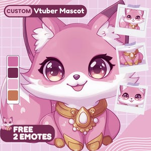 Custom VTuber Mascot | Cute Pet Companion, Anime Mascot Design, Original VTuber Sidekick Commission, Rigging, Cute Pink Cat Vtuber Mascot
