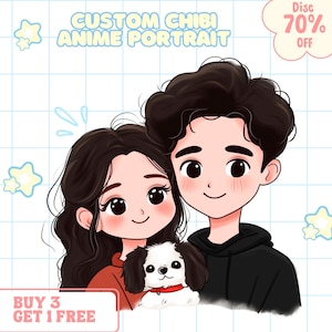 Custom Chibi Anime Portrait, Personalized Gifts Potrait, Custom Couple Portrait, Cartoon Portrait, Family/Anniversary/Wedding/Valentine Gift
