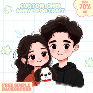 Custom Chibi Anime Portrait, personalized gifts potrait, Custom Couple Portrait, Cartoon Portrait, Family/Anniversary/Wedding/Valentine Gift