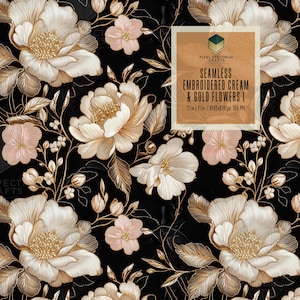 Bestickte Creme Gold Blume Nahtlos Wiederholung Digitales Design - Für Stoff Papier Druck Sublimation Tapete Scrapbooking Zubehör Wrap