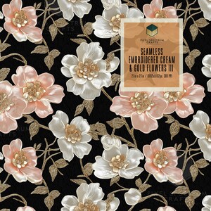 Gestickte Creme-Goldblume 3 Nahtlos wiederholen Digital Design-Für Stoff Papier Druck Sublimation Tapete Scrapbooking Zubehör Wrap